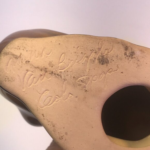 Anna Van Briggle Pottery Brown Drip Horn Cornucopia Candle Holder Pair RARE VTG - Picture 10 of 11